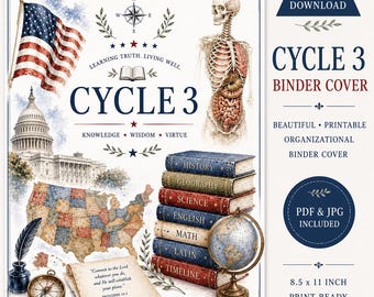 Classical Homeschool Cycle 3 Binder Cover, Americana Memory Work Planner (Digital Download)
