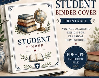 Classical Homeschool Binder Cover | Vintage Academic Watercolor Design (PDF + JPG Download)