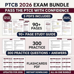 PTCB 2026 Study Guide Bundle | Pharmacy Technician Exam Prep PDF | Top 100 Drugs, Math, Law & Practice Questions