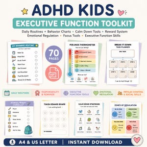 ADHD Kids Executive Function Printables | Visual Schedules | Behavior Charts | Calm Down Tools | Reward System | Routine Checklists