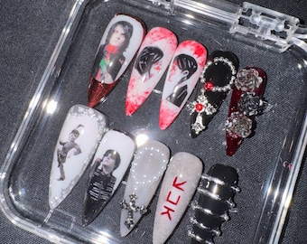 My chemical romance handmade press on nails - The Black Parade & Three Cheers cross over set