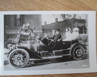 RPPC Postcard Circa 1010 Edwardian Car Decorated Parade Bull Terrier Dog Roses Top Hat