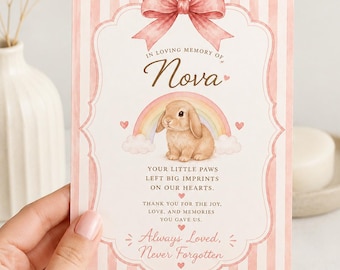Tarjeta de condolencias imprimible por la pérdida de un conejo, tarjeta conmemorativa de conejo, tarjeta de pésame por la pérdida de una mascota, tarjeta de duelo editable, plantilla de conejo para Canva, 5x7