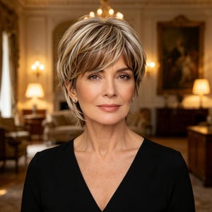 Customized labels,Short Blonde Pixie Wig with Bangs, Natural Synthetic Hair, Heat Resistant, Layered Style for Women, Perfect for Daily