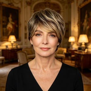Customized labels,Short Pixie Cut Wig with Highlights, Natural Synthetic Hair, Heat Resistant, Short Layered Style for Mature Women