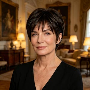 Customized labels,Short Brown Pixie Cut Wig with Bangs – Natural Synthetic Hair, Heat Resistant, Elegant Style for Mature Women, Formal Wear