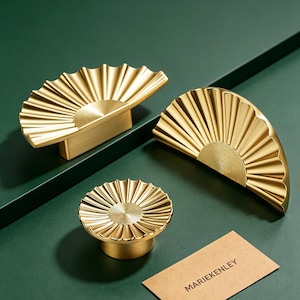 Art Deco Gold Fan Cabinet Pulls - Modern Shell Drawer Handles - Luxury French Style Wardrobe-Knobs
