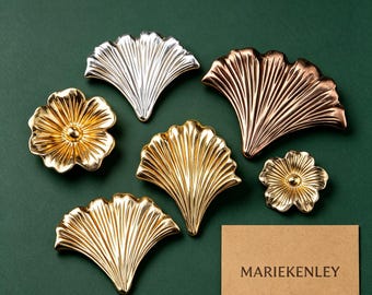 Vintage Gold Gingko Leaf Cabinet Knob | Creative Flower Drawer Pull | Mid-Century Modern Wardrobe Handle