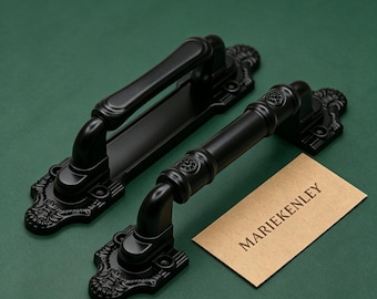 Vintage Barn Door Handle Matte Black Pull | Antique Cabinet Hardware for Farmhouse Decor