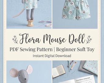 Patrón de costura para muñeca Flora Mouse / Descarga digital de peluche para principiantes