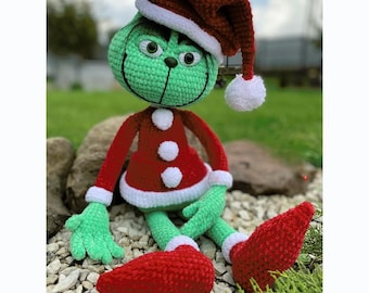 Patrón de ganchillo del Grinch en PDF, amigurumi para principiantes, juguete de peluche navideño para hacer tú mismo, regalo de descarga instantánea.