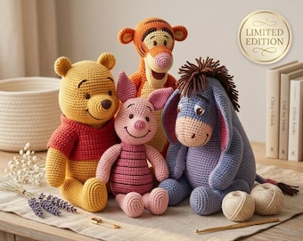 Patrón de amigurumi de Winnie Pooh en PDF / Set de peluches de Piglet, Tigger y Eeyore (descarga digital)