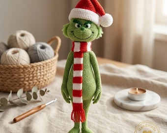 Patrón de amigurumi de ganchillo del Grinch en PDF / Juguete de peluche navideño DIY Regalo para principiantes Descarga instantánea