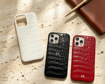Funda personalizada de piel de cocodrilo para iPhone / Iniciales con monograma personalizado / iPhone 17 / 16 / 15 / 14 / 13 / 12 Pro Max