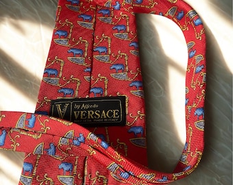 Vintage Versace Silk Tie • Red Baroque Motif • Made in Italy Necktie