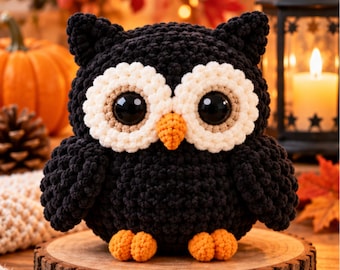 Black Owl Crochet Pattern PDF, Cute Amigurumi Owl Tutorial, Plush Bird Crochet Pattern, Beginner Friendly DIY Crochet Toy, Digital Download