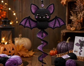 Halloween Crochet Bat Pattern PDF, Bat Wall Hanging Crochet Pattern, Amigurumi Bat Pattern, Halloween Decor Crochet, Crochet Gothic Bat PDF