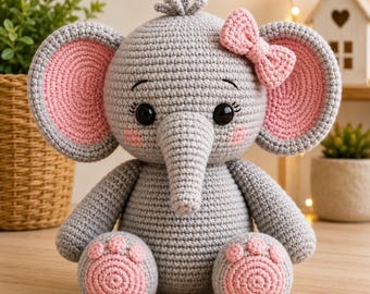 Elephant Crochet Pattern PDF, Amigurumi Elephant Pattern, Plush Elephant Toy, Crochet Animal Tutorial, Instant Download