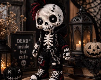 Gothic Skeleton Doll Crochet Pattern PDF, Halloween Amigurumi Doll, Skull Plush Toy, Gothic Decor, Crochet Desain  Gothic Doll Pattern PDF