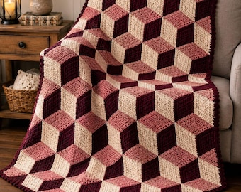 3D Optical Illusion Crochet Blanket Pattern PDF | Tumbling Blocks Afghan Pattern | Geometric Crochet Blanket | Crochet Throw Pattern PDF