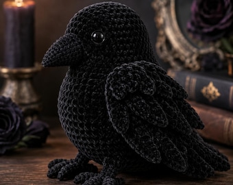 Crochet Raven Pattern PDF | Black Crow Amigurumi Pattern | Gothic Bird Crochet Pattern | Halloween Raven Plush | Instant Download