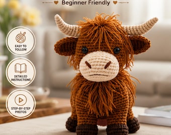 Highland Cow Crochet Pattern PDF, Cow Amigurumi Pattern, Plush Cow Crochet Tutorial, Farm Animal Crochet Pattern, Amigurumi Highland Cow