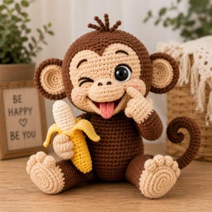 Crochet Monkey Pattern PDF, Amigurumi Monkey Crochet Pattern, Cute Monkey Plush Toy Tutorial, DIY Stuffed Animal PDF,Crochet Animal Toy Pdf