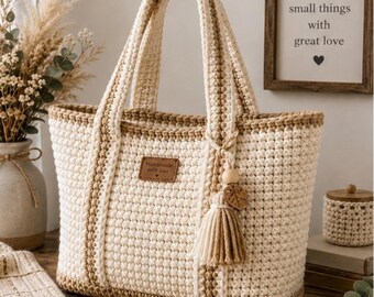 Boho Shopper Bag Crochet Pattern PDF, Crochet Tote Bag Pattern, Cotton Market Bag, Beginner Bag Pattern, Summer Purse DIY, Crochet Purse PDF