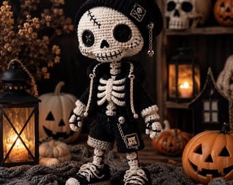 Edgy Skeleton Amigurumi Crochet Pattern PDF, Gothic Skeleton Doll Crochet Tutorial, Halloween Plush DIY,Amigurumi Doll PDF,Goth Gift Pattern