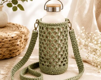 Botanist Crochet Water Bottle Carrier Pattern PDF,Crossbody Bottle Holder,Bottle Carrier PDF, Mesh Water Bottle Bag,Crochet Bottle Sling PDF