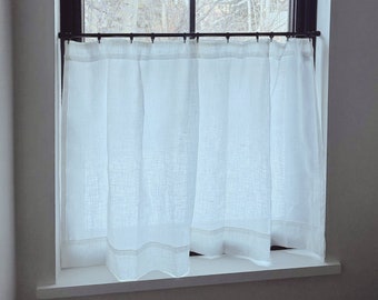 Cafe Curtains in Natural Flax 100% Linen - Choose your size and customize - for tension rod or clips - custom made to order