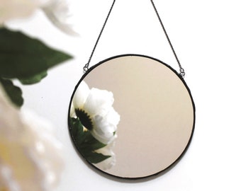 Boho mirror 6" round mirror wall decor, Black frame, Handmade unique mirror home decor, Stained glass mirror, Scandinavian style