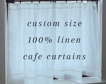 Custom 100% Linen Cafe Curtains - Gathered cafe curtains made to your window dimensions