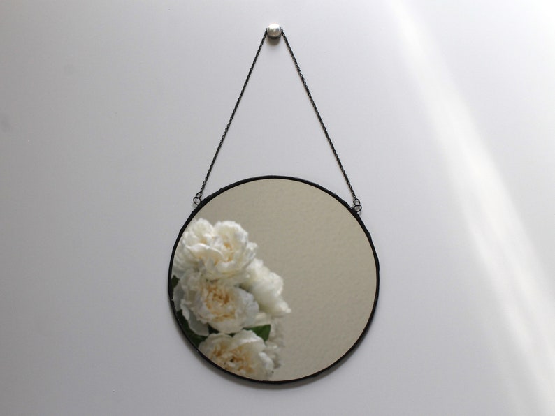 Round mirror black frame made from stained glass