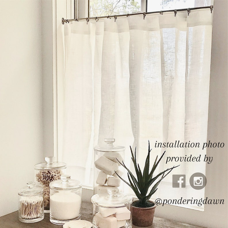 Custom made curtains in 100% linen MANY sizes for rod pocket or clips, custom cafe curtain, linen cafe curtain, custom curtain panel image 2
