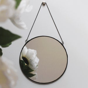 Round mirror black frame made from stained glass
