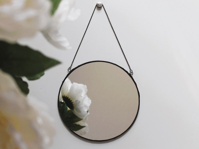 Round mirror black frame made from stained glass