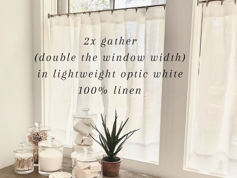 Custom made curtains in 100% linen MANY sizes for rod pocket or clips, custom cafe curtain, linen cafe curtain, custom curtain panel image 3
