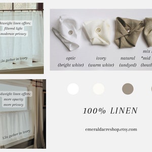 Custom made curtains in 100% linen MANY sizes for rod pocket or clips, custom cafe curtain, linen cafe curtain, custom curtain panel 4x4 swatch pack inches