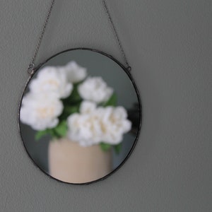 Round mirror black frame made from stained glass