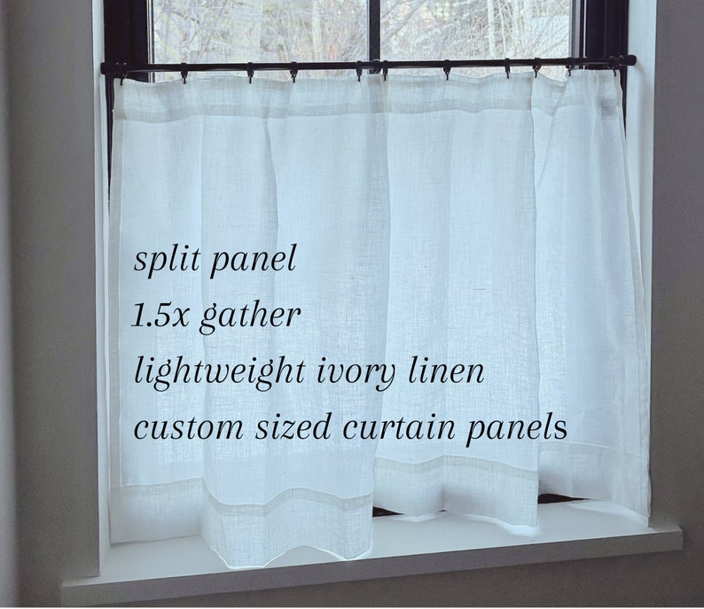Custom made curtains in 100% linen MANY sizes for rod pocket or clips, custom cafe curtain, linen cafe curtain, custom curtain panel image 6