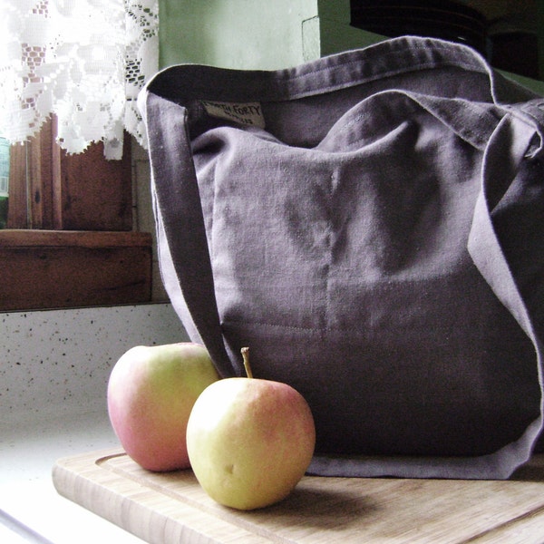 Gray Linen Tote with Two Interior Pockets