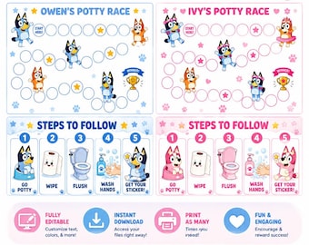 Bluey Potty Training Chart Editable Canva Template Printable Reward Chart Instant Download