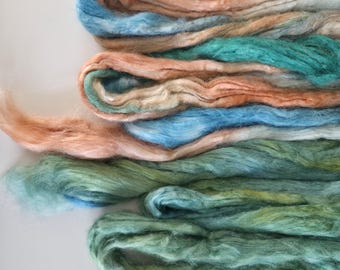Handgefärbte Tussah Seidenfaser - Luxus Kammzug zum Filzen, Spinnen, Textilkunst