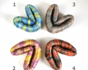 Hand Blended Merino Wool Silk Rolags: Art Yarn Fiber for Spinning & Felting
