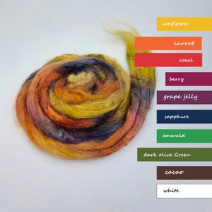 Hand Dyed Tussah Silk Roving – RICH Color 0.88oz/25g Fiber for Your Handcrafts, Rolags Carding, Spinning, Needle or Nuno Felting, Fiber Art.