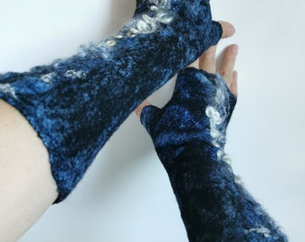 Silk and Wool Felted Wrist Warmers. Non-itchy Merino Wool Fingerless Gloves. Warm Hands. Gift for Her. Hand Accessory.