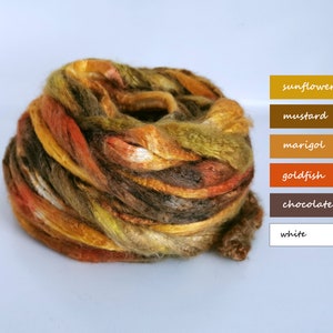 Hand dyed Tussah silk roving – AUTUMN LEAVES 25 g fiber for your handicrafts, suitable for rolags carding, spinning, nuno and needle felting