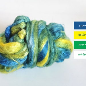 Hand Dyed Tussah Silk Roving – SUN-WATER 0.88oz/25g Fiber for Your Handcrafts, Rolags Carding, Spinning, Needle or Nuno Felting, Fiber Art