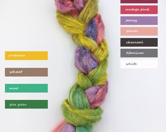 Hand Dyed Tussah Silk Roving - Color Mix, 25g Fiber Art